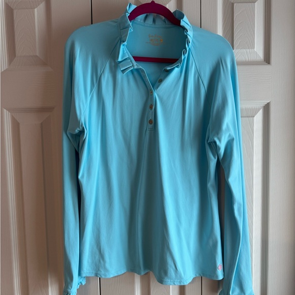 EUC LILLY PULITZER Bali Blue Meryl Nylon Pique Polo UPF 50+ Long-Sleeve Size XL - Picture 5 of 10